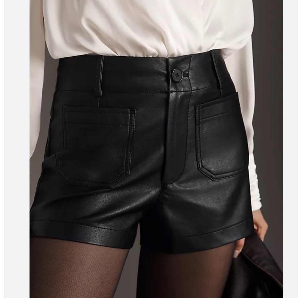 Anthropologie Maeve Colette Faux Leather High Rise Shorts Womens 33 Black - Picture 10 of 10